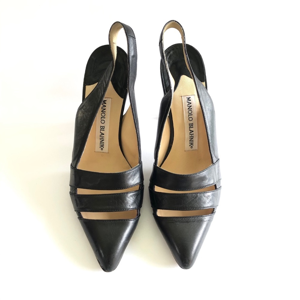 Manolo Blahnik Leather Pointed Toe Slingback Pumps - Picture 3 of 10